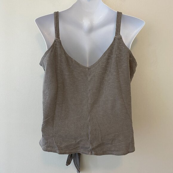BKE Buckle Double V-Neck Tank Top Womens Medium Grey Tie Front - Picture 4 of 6
